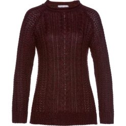 Swetry klasyczne damskie: Sweter we wzór w warkocze bonprix lila-czarny