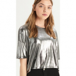 Błyszczący t-shirt - Srebrny. Szare t-shirty damskie marki Sinsay, l. Za 39,99 zł.