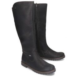 RIEKER Y4290-00 black, kozaki damskie. Czarne kozaki damskie Rieker, bez obcasa, na zamek. Za 349,90 zł.