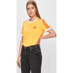 Adidas Originals - T-shirt. Szare topy damskie adidas Originals, bez wzorów, z poliesteru, z okrągłym kołnierzem. Za 129,90 zł.