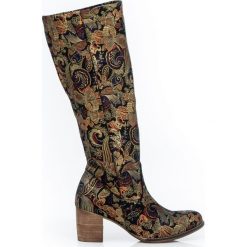 Wsuwane kozaki na słupku - skóra naturalna - model 154 - kolor złota mozaika. Żółte kozaki damskie Zapato, do pracy, na lato, ze skóry, biznesowe, na wysokim obcasie, na obcasie, bez zapięcia. Za 499,00 zł.