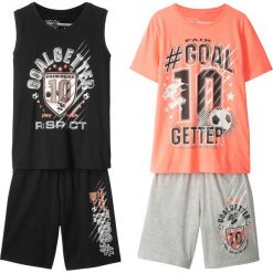 T-shirt chłopięcy + koszulka bez rękawów + bermudy (4 pary) bonprix czarno-pomarańczowy neonowy z nadrukiem. Czarne t-shirty chłopięce bonprix, z nadrukiem, bez rękawów. Za 79,99 zł.