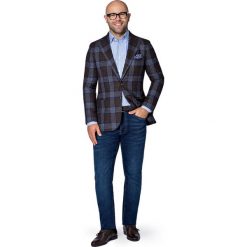 Marynarka w Kratę Bristol. Niebieskie marynarki męskie slim fit marki LANCERTO, m, w kropki, z jedwabiu. Za 899,00 zł.