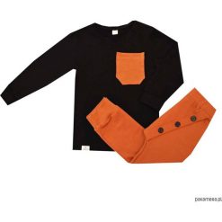 BUGZY Zestaw czarna bluza + Spodnie brązowe. Pomarańczowe bluzy chłopięce rozpinane marki Pakamera, z dzianiny, z długim rękawem, długie. Za 119,00 zł.