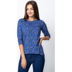 Niebieska bluzka w czarne kwiaty QUIOSQUE. Czarne bluzki longsleeves QUIOSQUE, s, w kwiaty, z jeansu. W wyprzedaży za 59,99 zł.
