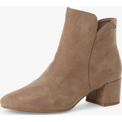 Tamaris - Damskie botki, beżowy. Brązowe botki damskie Tamaris, z weluru, eleganckie, bez obcasa, na obcasie, bez zapięcia. Za 229,95 zł.