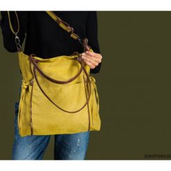 Shopper bag damskie: AMBER – duża torba – shopper – musztarda i brąz