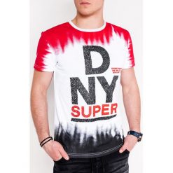 T-shirt męski z nadrukiem S1059 - biały/czerwony. Czerwone t-shirty męskie Ombre Clothing, s, z nadrukiem, z bawełny, bez kołnierzyka. Za 13,99 zł.