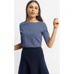 Koszulka z geometrycznym wzorem. Niebieskie bluzki longsleeves Orsay, xs, w geometryczne wzory, z bawełny. Za 24,99 zł.