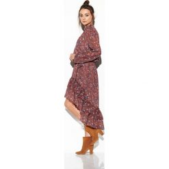Sukienka z jedwabiem i krótszym przodem LG504 druk 9 _wielokolorowy. Sukienki damskie Tagless, na jesień, m, bez wzorów, eleganckie, bez kołnierzyka, z długim rękawem, długie, mini. Za 259,90 zł.