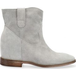 Botki szare z ukrytą koturną. Szare botki damskie Arturo Vicci, ze skóry, boho, na wysokim obcasie, na koturnie, bez zapięcia. Za 339,00 zł.