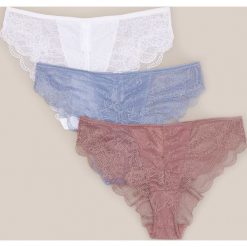 Majtki z dekoracyjnej koronki 3 pack - Brązowy. Pomarańczowe majtki damskie Reserved, s, z koronki. Za 49,99 zł.
