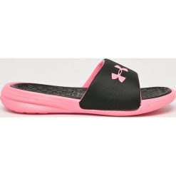 Under Armour - Klapki. Czarne klapki damskie Under Armour, bez wzorów, z gumy, bez obcasa. Za 119,90 zł.