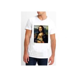 T-shirt : " Mona Lisa z psem ". Białe t-shirty męskie Life is art, l, bez wzorów, bez kołnierzyka. Za 120,00 zł.