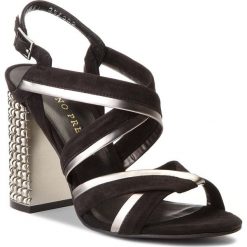 Sandały BRUNO PREMI - Camosico + Specchio + Tacco R3000X Nero/Acciaio/Argento. Czarne klapki damskie Bruno Premi, bez wzorów, z zamszu, bez obcasa, na obcasie. W wyprzedaży za 299,00 zł.