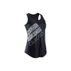 Top fitness kardio 120 damski. Czarne bluzki sportowe damskie marki DOMYOS, z elastanu. W wyprzedaży za 19,99 zł.
