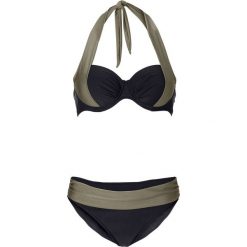 Bikini na fiszbinach bonprix czarno-jasnooliwkowy. Czarne stroje kąpielowe damskie bonprix, bez wzorów. Za 48,99 zł.