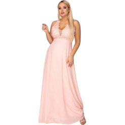 Tiulowa sukienka maxi z haftowaną górą z perełkami i kryształkami. Sukienki damskie Made in Poland, m, z haftami, z poliesteru, bez kołnierzyka, bez rękawów, maxi. Za 359,00 zł.