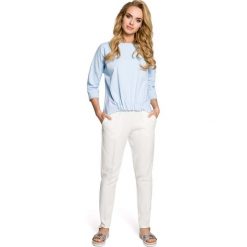 Błękitna Bluza Nietoperzowa z Gumką na Dole. Niebieskie bluzki damskie marki Molly.pl, s, bez wzorów, z dzianiny, z krótkim rękawem, krótkie, bez kaptura. Za 94,90 zł.