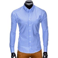 KOSZULA MĘSKA W KRATĘ Z DŁUGIM RĘKAWEM K426 - BŁĘKITNA/BIAŁA. Niebieskie koszule męskie Ombre Clothing, s, bez wzorów, bez kołnierzyka, z długim rękawem. Za 49,00 zł.