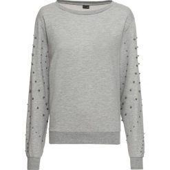 Bluza z aplikacjami bonprix jasnsoszary melanż. Szare bluzy damskie bonprix, z aplikacjami, bez rękawów, bez kaptura. Za 49,99 zł.
