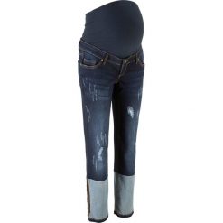 Dżinsy ciążowe do kostki, proste nogawki bonprix ciemny denim. Niebieskie jeansy damskie bonprix, z jeansu. Za 59,99 zł.