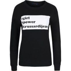 Bluza Trussardi Jeans. Czarne bluzki damskie Trussardi Jeans, bez wzorów, z jeansu, bez rękawów, bez kaptura. Za 319,00 zł.