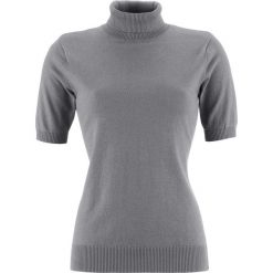 Golfy damskie: Sweter z golfem, krótki rękaw bonprix szary melanż
