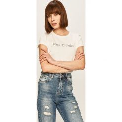 Marc O'Polo - T-shirt. Niebieskie bluzki damskie Marc O'Polo, s, z nadrukiem, z bawełny, z okrągłym kołnierzem. W wyprzedaży za 89,90 zł.