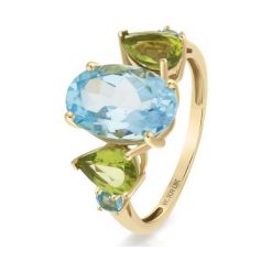 Złoty Pierścionek - złoto 500, Blue topaz,oliwin. Żółte pierścionki damskie W.KRUK, z topazem, złote. Za 2190,00 zł.
