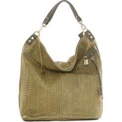 Torebki klasyczne damskie: Skórzana torebka w kolorze oliwkowym – 42 x 38 x 17 cm