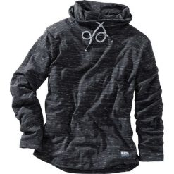 Shirt z długim rękawem i szalowym kołnierzem Regular Fit bonprix czarny melanż. Czarne koszulki męskie bonprix, s, bez wzorów, bez kołnierzyka, z długim rękawem, długie. Za 54,99 zł.