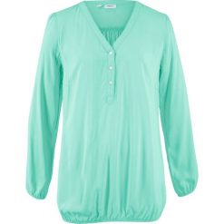 Bluzka z dekoltem "henley", długi rękaw bonprix jasny miętowy. Zielone bluzki asymetryczne bonprix, z kołnierzem typu henley, z długim rękawem. Za 32,99 zł.