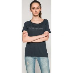 Emporio Armani - Top. Niebieskie bluzki damskie marki Emporio Armani, s, z wiskozy, z okrągłym kołnierzem. W wyprzedaży za 179,90 zł.