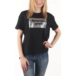 Trussardi Jeans Koszulka Czarny. Czarne topy damskie Trussardi Jeans, s, z nadrukiem, z bawełny, bez kołnierzyka. Za 292,95 zł.