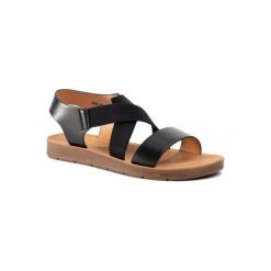 BASSANO WSL996-1 Czarny. Czarne sandały damskie Bassano, bez wzorów, ze skóry ekologicznej, bez obcasa, bez zapięcia. Za 49,99 zł.