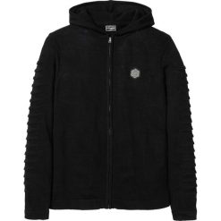 Sweter rozpinany z kapturem z bawełny z recyclingu Regular Fit bonprix czarny. Czarne swetry męskie bonprix, s, bez wzorów, z bawełny, z kapturem, z kapturem. Za 89,99 zł.