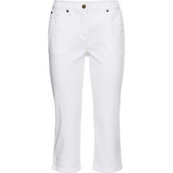 Wygodne rybaczki dżinsowe ze stretchem bonprix biały twill. Białe jeansy damskie bonprix, bez wzorów, z jeansu. Za 79,99 zł.