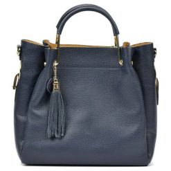 Shopper bag damskie: Skórzana torebka w kolorze granatowym – (S)31 x (W)38 x (G)10 cm
