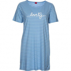 Koszula nocna "Soft Dreams" w kolorze błękitno-białym. Niebieskie koszule nocne damskie marki LASCANA, z napisami. W wyprzedaży za 68,95 zł.