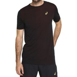 Asics Gel-Cool SS Top Tee 2011A314-011 t-shirt męskie czarne S. Czarne t-shirty męskie Asics, s, bez wzorów, z poliesteru, sportowe, bez kołnierzyka, krótkie. W wyprzedaży za 119,99 zł.