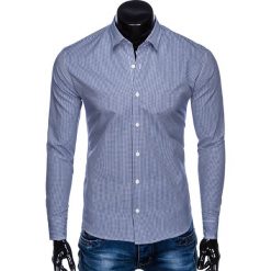 KOSZULA MĘSKA ELEGANCKA Z DŁUGIM RĘKAWEM K435 - GRANATOWA. Niebieskie koszule męskie marki Ombre Clothing, s, z bawełny, eleganckie, z długim rękawem. Za 59,00 zł.