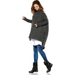 Moherowy golf oversize LS215 grafit. Swetry damskie Tagless, na zimę, uniwersalny, bez wzorów, z moheru, klasyczne, bez rękawów, bez kaptura. Za 149,90 zł.
