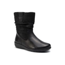 RIEKER X0681-00 Czarny. Czarne botki damskie Rieker, ze skóry, bez obcasa, bez zapięcia. Za 349,99 zł.