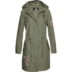 Kurtka parka z haftem bonprix oliwkowy. Zielone parki damskie bonprix, z haftami. Za 249,99 zł.