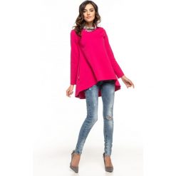 Bluza damska oversize fuksja - 42. Czerwone bluzy damskie e-margeritka.pl, s, bez wzorów, z bawełny, z długim rękawem, długie, bez kaptura. Za 128,99 zł.
