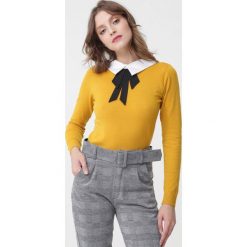 Żółty Sweter Nola. Żółte swetry damskie Born2be, s, bez wzorów, eleganckie, bez rękawów, długie, bez kaptura. Za 69,99 zł.