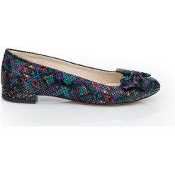 Kolorowe balerinki z kokardką - skóra naturalna - model 048 - motyw aztecki. Baleriny damskie Zapato, bez wzorów, ze skóry, bez obcasa. Za 309,00 zł.