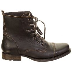 Buty zimowe męskie: Skórzane botki w kolorze ciemnobrązowym