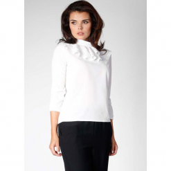 Ecru Elegancka Bluzka na Stójce z Falbankami. Szare bluzki longsleeves Molly.pl, l, eleganckie, z falbankami. Za 109,90 zł.
